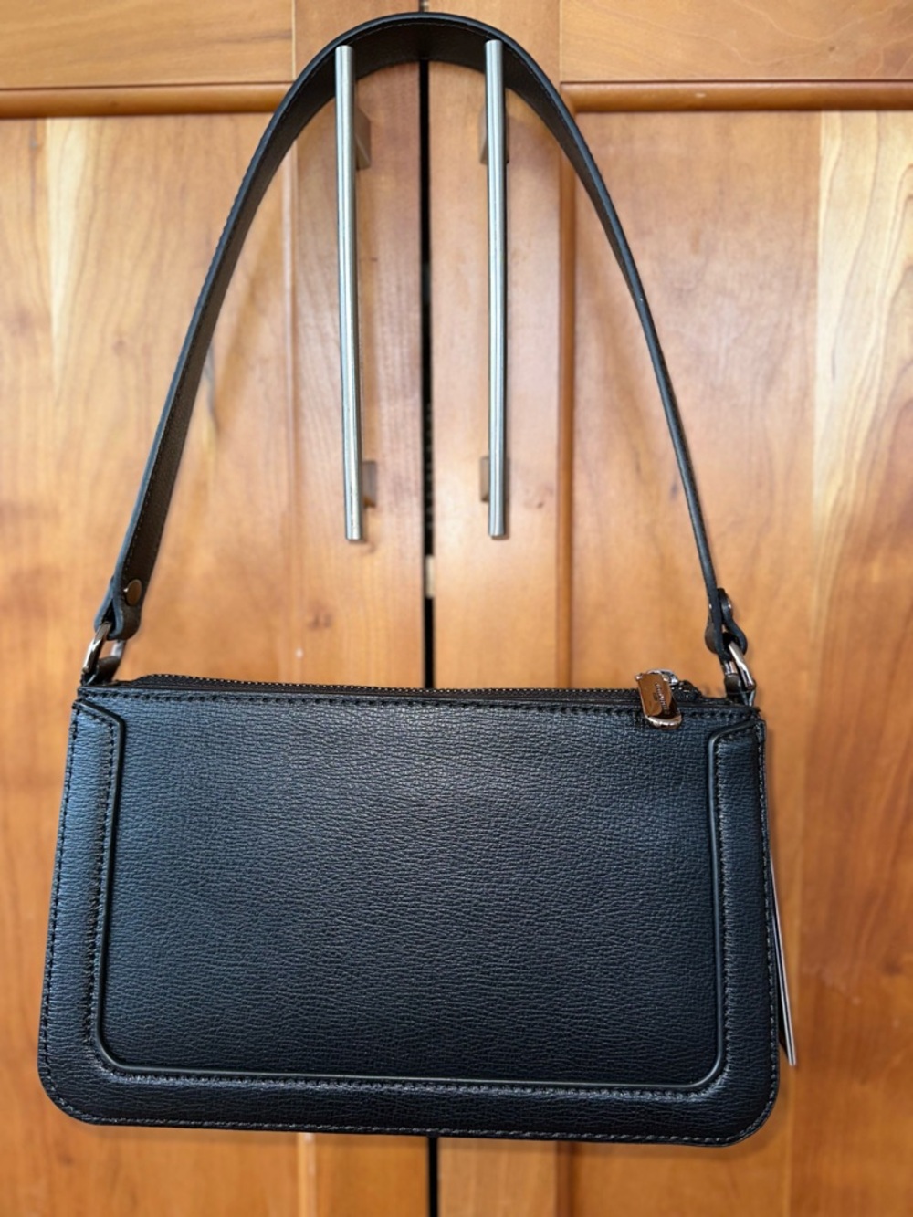 ✨ Karl Lagerfeld Paris Logo Mini Shoulder Bag – NWT Black Leather Baguette - Picture 3 of 12